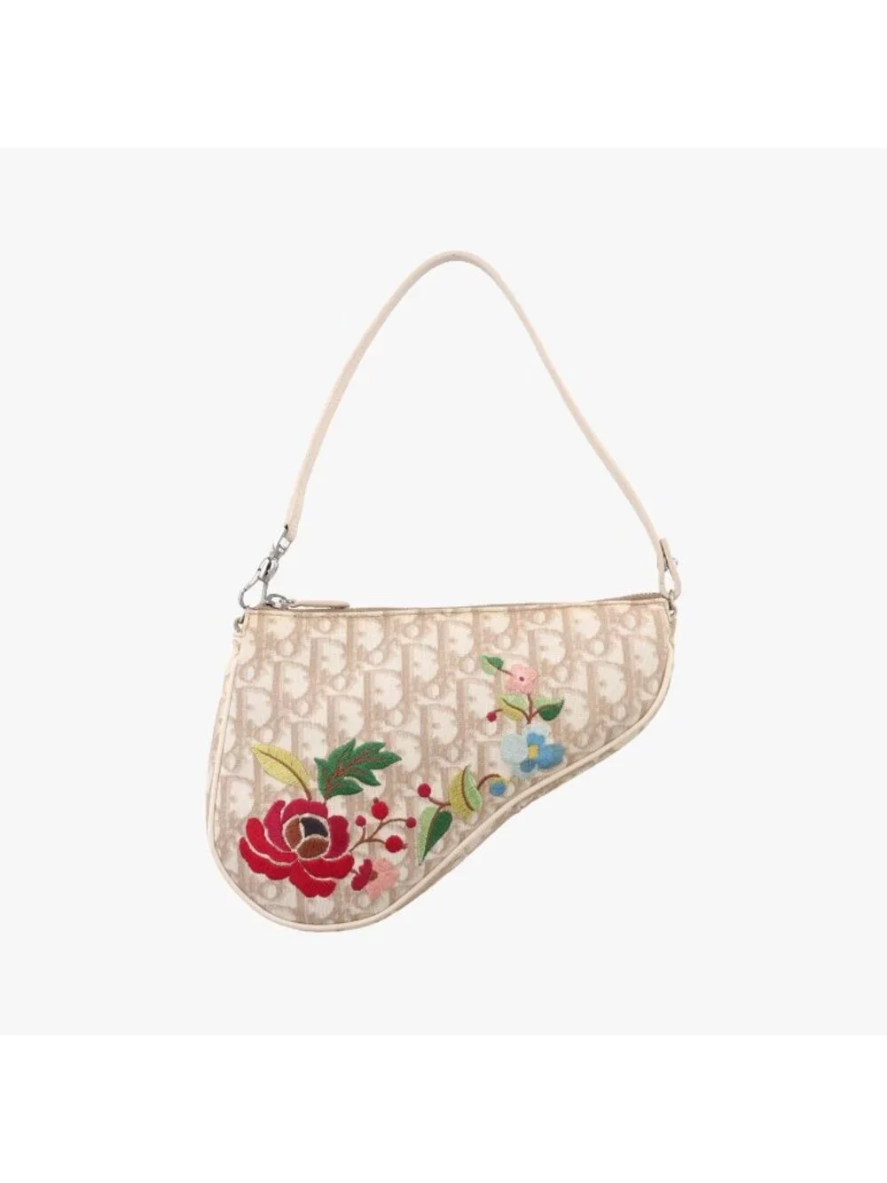 Dior Saddle Beige Canvas Flower Embroidery MC Shoulder